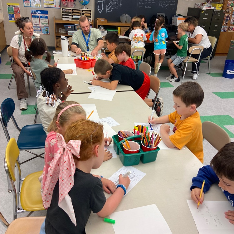 students making cards at tables