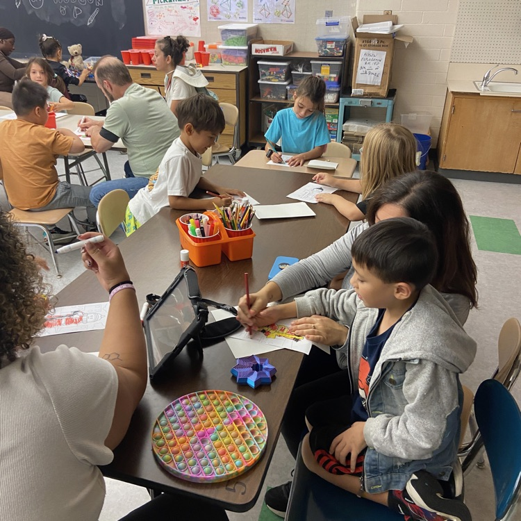 students making cards at tables