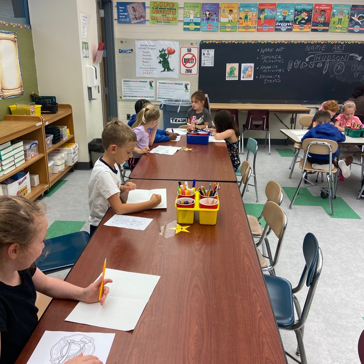 students making cards at tables