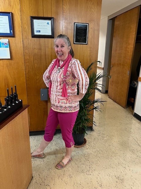 AMS staff wearing their pink