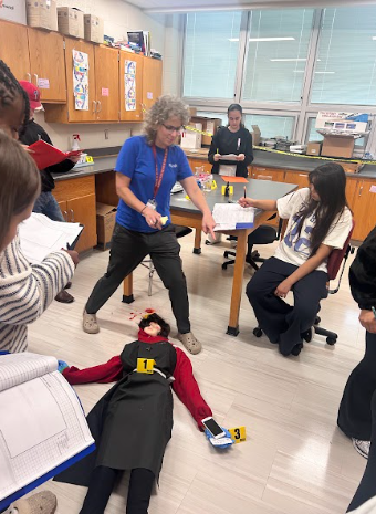Woman interacting with students