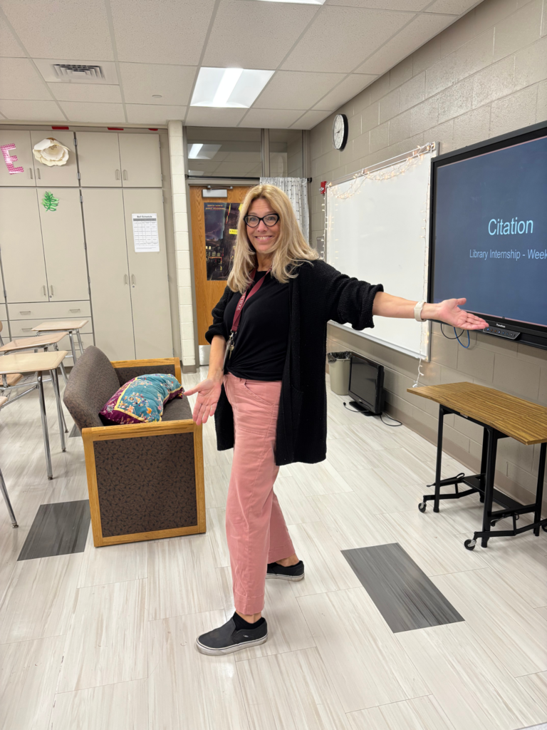 Mrs. Summers in her pink pants