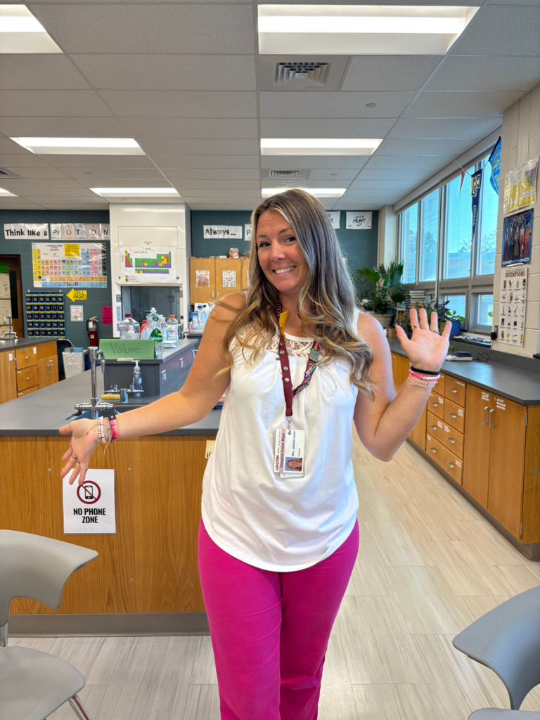 Mrs. Levin in her pink pants