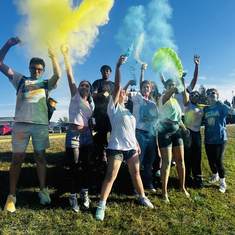 students celebrate at the color fun run