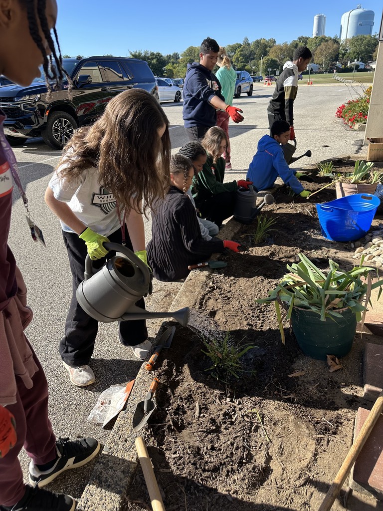 Image of students planting flowers.