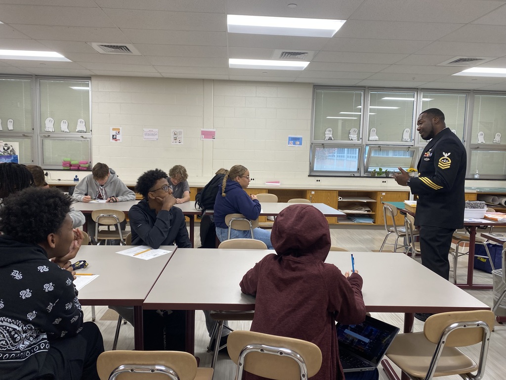 Students listening to the Sargeant