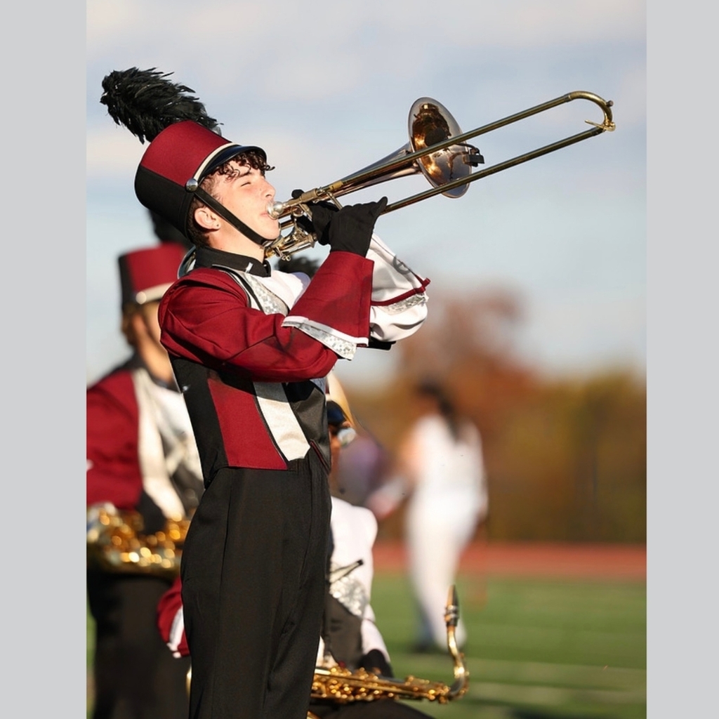 Marching band member close up