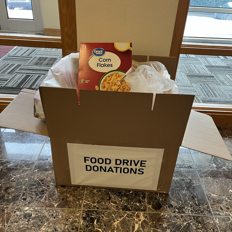 food drive collection box with cereal inside