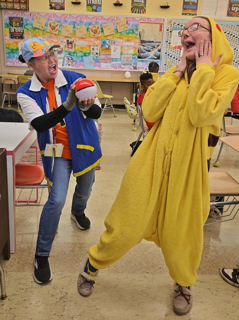 Image of students and teachers dressed up for Halloween.