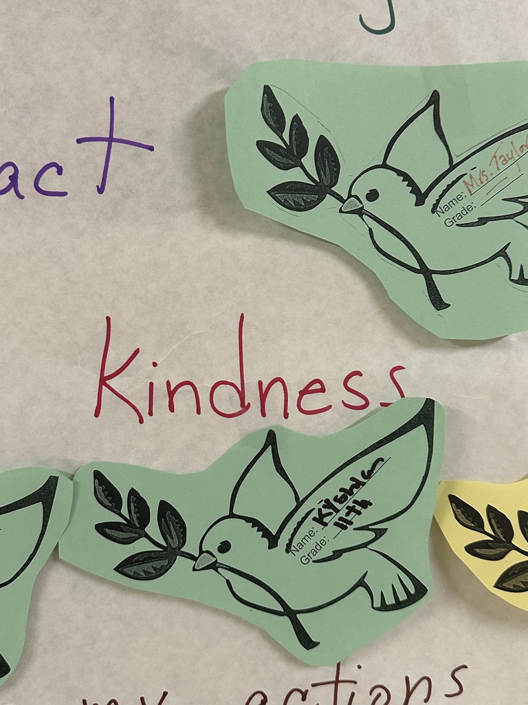 The word kindness written among the birds on the wall. 