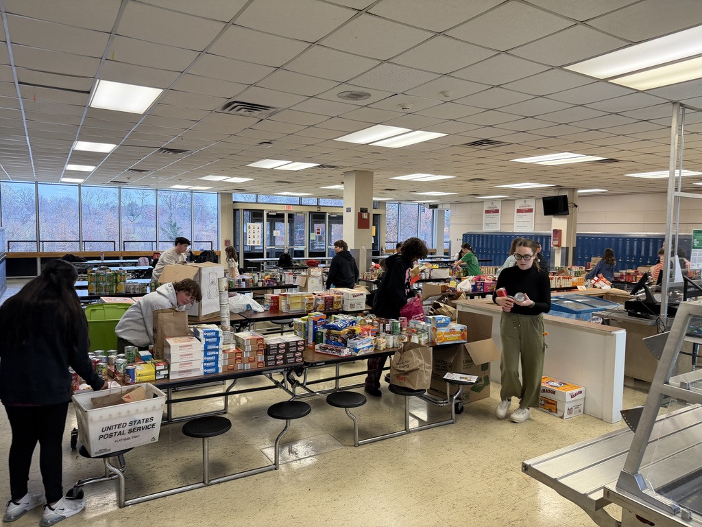 Student Council sorts food drive donations in the Commons