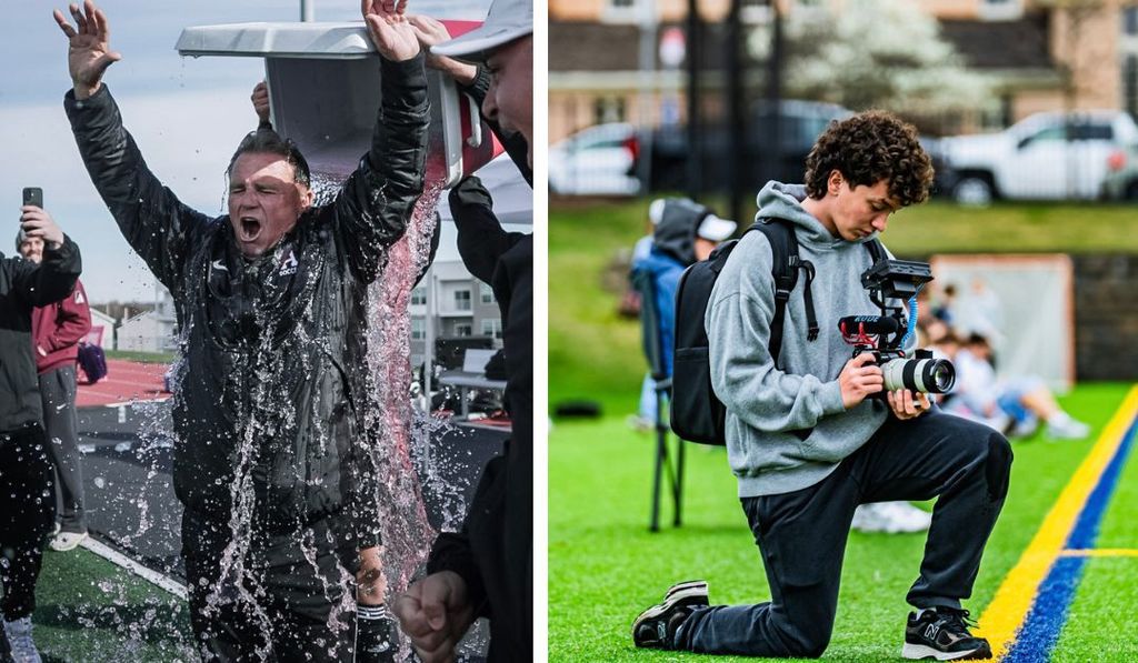 Coach garber celebrating; Nate Quigley taking photos