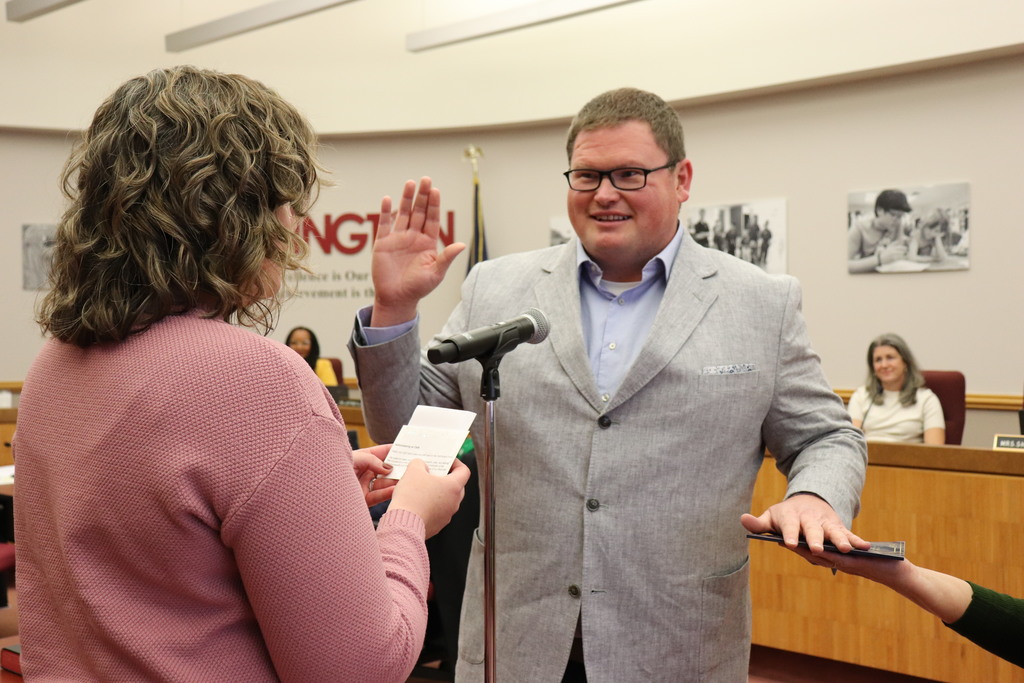 Mr. Brian Allen is sworn in during the December 1, 2025 Board Meeting. 