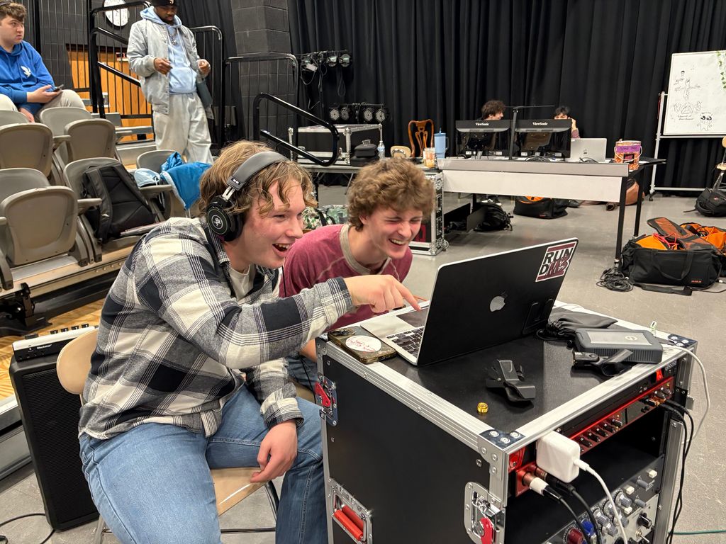 students working on sound