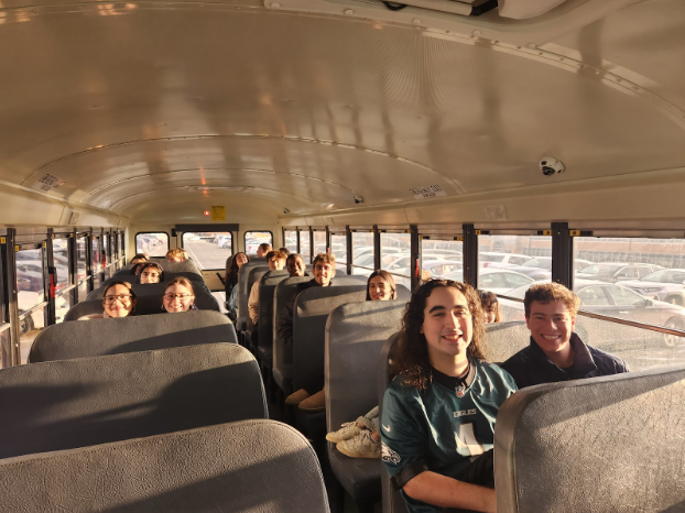 Abington students sitting on a school bus.