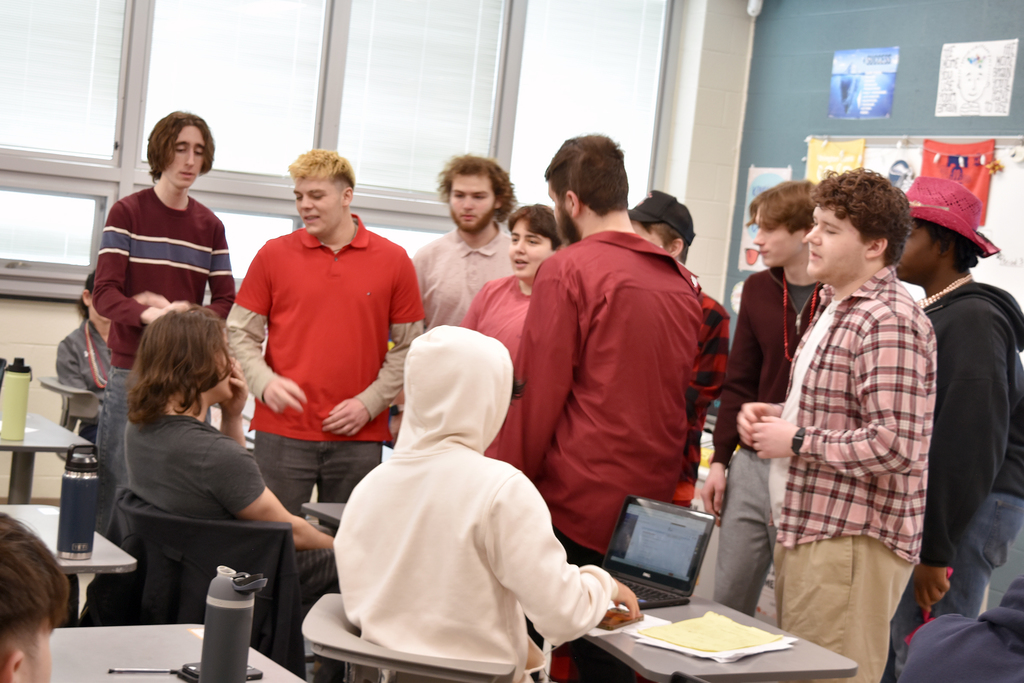Students singing Valentine grams to fellow students