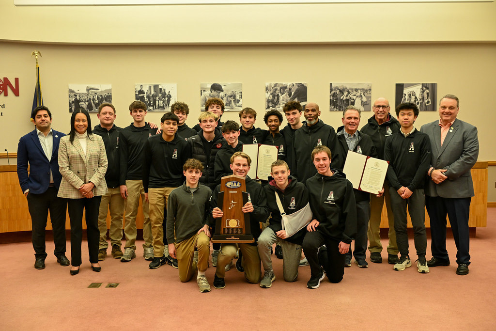 Montco Commissioners present proclamations to the ASHS boys soccer team