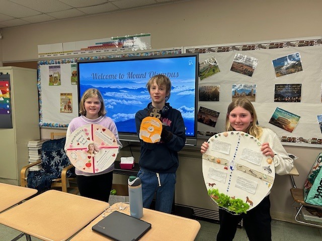 Image of 6th grade students learning about Greek gods and goddesses. 