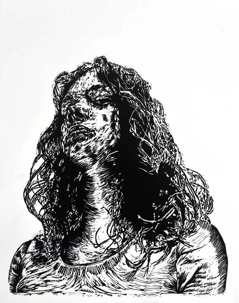 Printmaking artwork entitled Self Portrait by Mackenzie Wade, Grade 12, Abington Senior High School