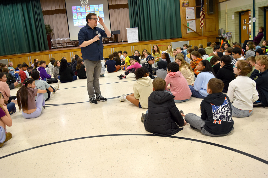 Author John Patrick Green answers questions from Rydal students
