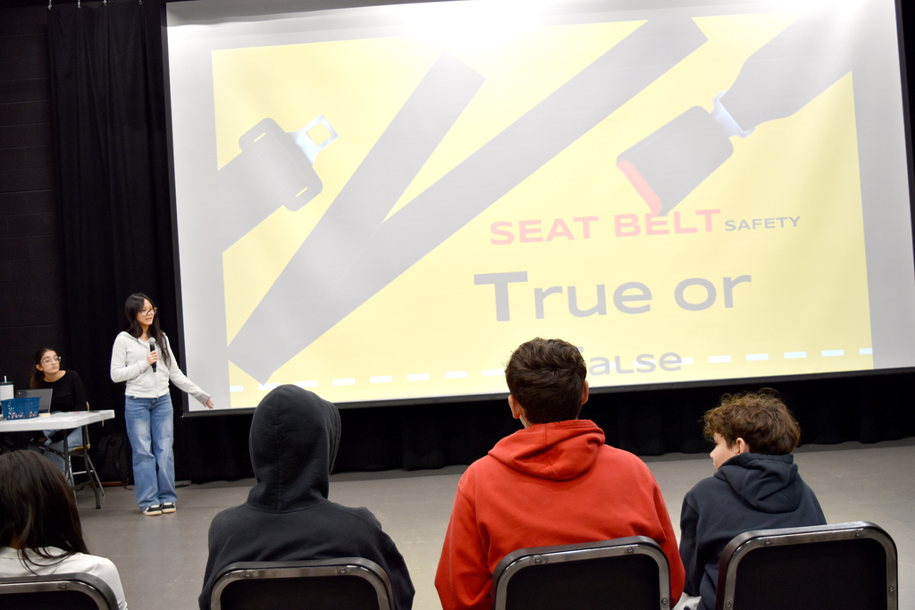 The Red Cross Club conducts a safety quiz using a slide presentation