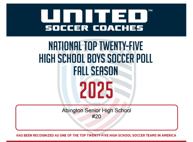 Abington Boys Soccer gets ranked #20 in the country standings