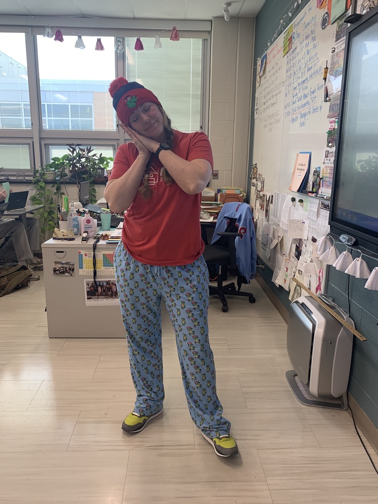 ASHS teacher posing for Abing-Thon’s comfy clothes Thursday