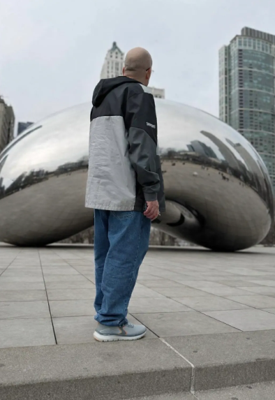 Teacher looking back towards the Chicago Bean