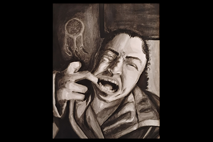 A charcoal illustration of a person in turmoil by Halle McDonald, grade 10