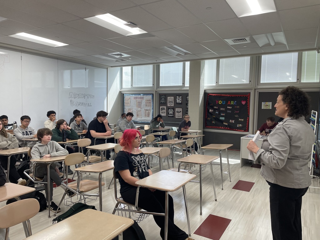 Abington Senior High School would like to give a huge thanks to Ms. Sellei for coming out today and speaking to our students in their health classes. She talked to them about her profession and how she got to do Entertainment Law and eventually run her own business. Ms. Sellei's presentation was so interesting that a lot of students asked her multiple questions about her profession. Huge thanks again and we hope to see you again.