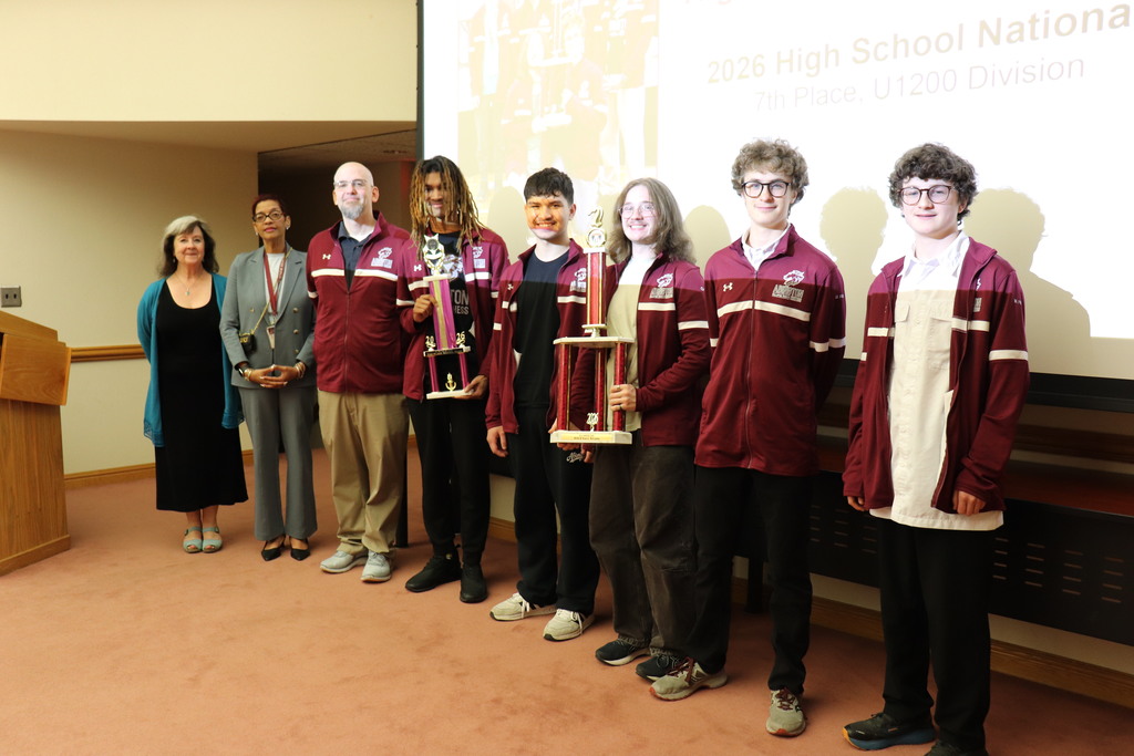 The ASHS Chess Team being honored at the April 14th meeting of the Board of School Directors.