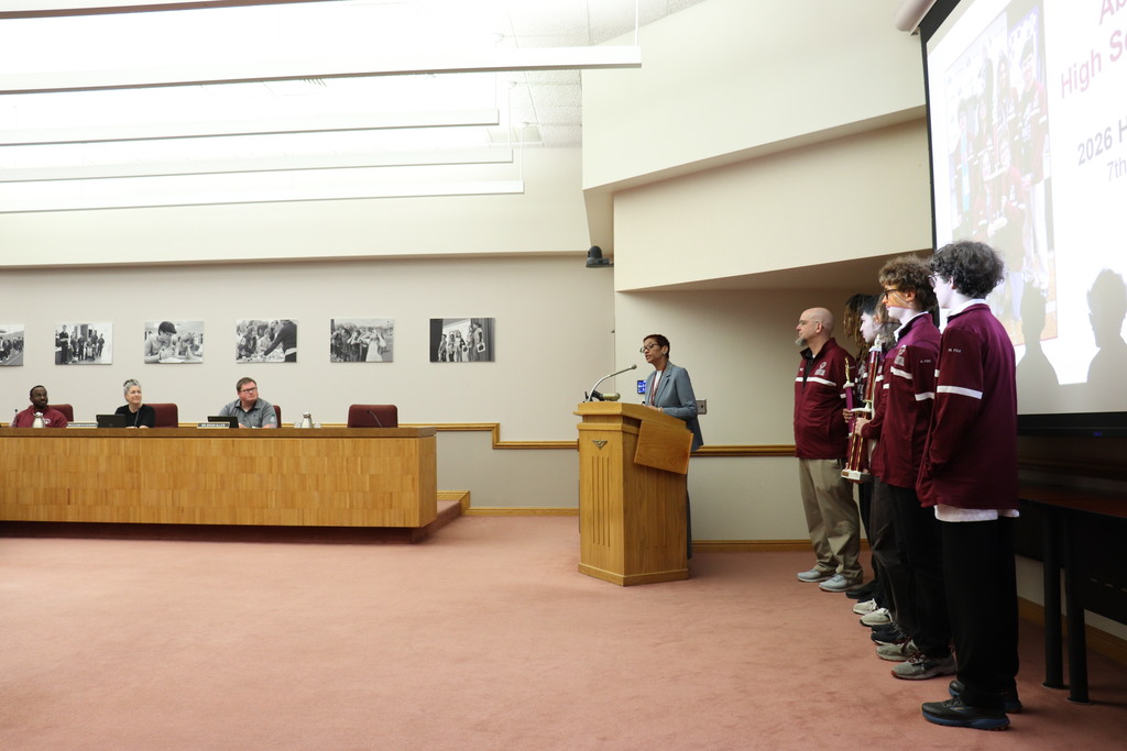 Dr. Swift recognizes the Chess Team at the April 14th Board Meeting