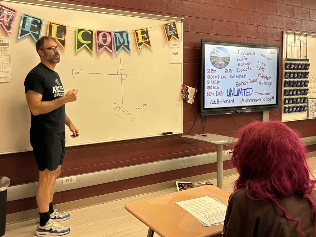 Ryan Weathers talking to students