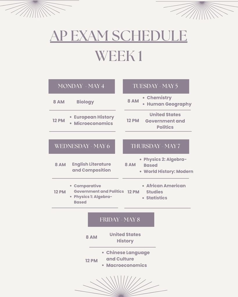 AP exam schedule for 2026. See the full schedule in the image of the post.