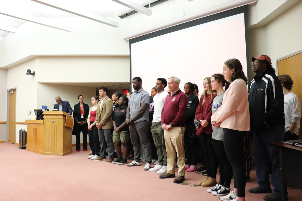 All winter athletes being honored at the Board meeting
