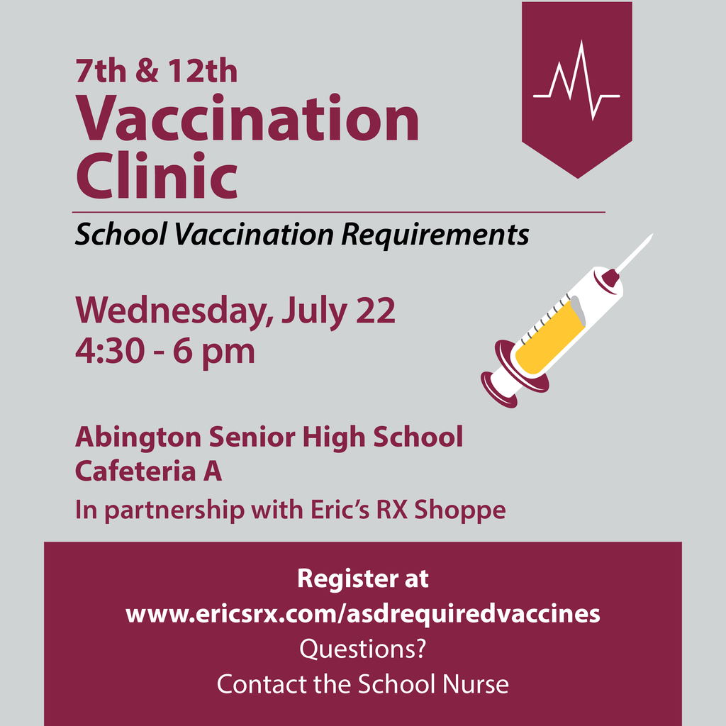 Vaccination clinic for grades 7 and 12. See the post for details and a link to register. 