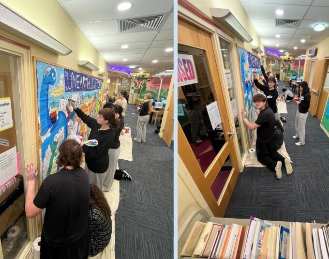 ASHS students are painting a mural in Abington Free Library Children's Department