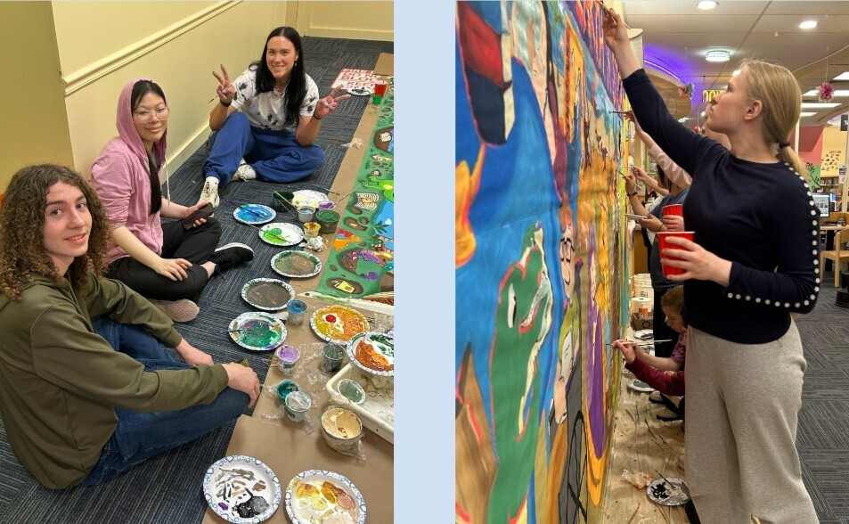 ASHS students are painting a mural in Abington Free Library Children's Department