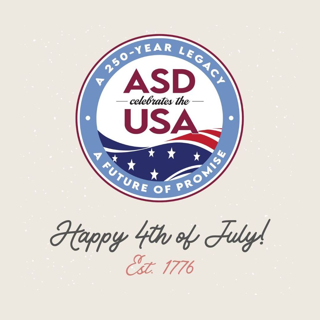 Happy 4th of July! Est. 1776 with the ASD Celebrates the USA branded logo