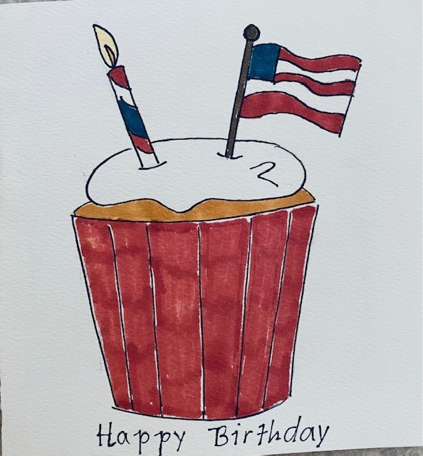 Birthday card for America, designed by elementary art students