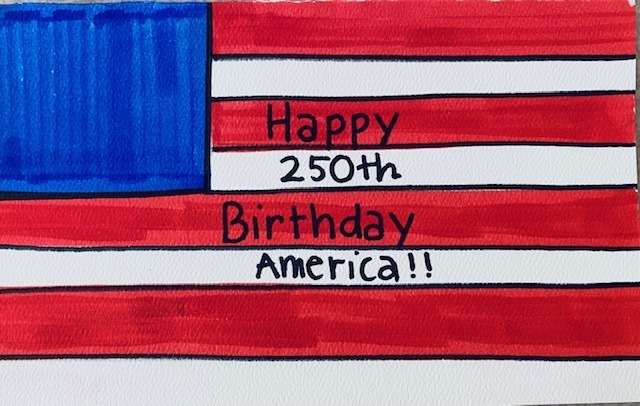 Birthday card for America, designed by elementary art students