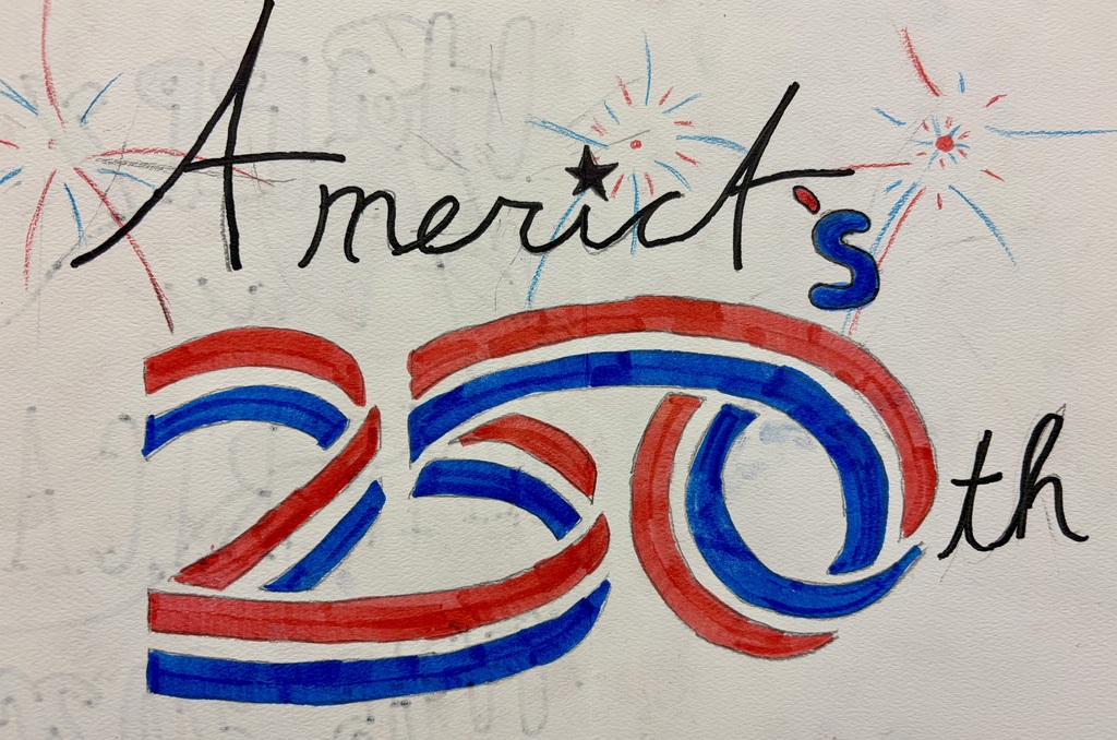 Birthday card for America, designed by elementary art students