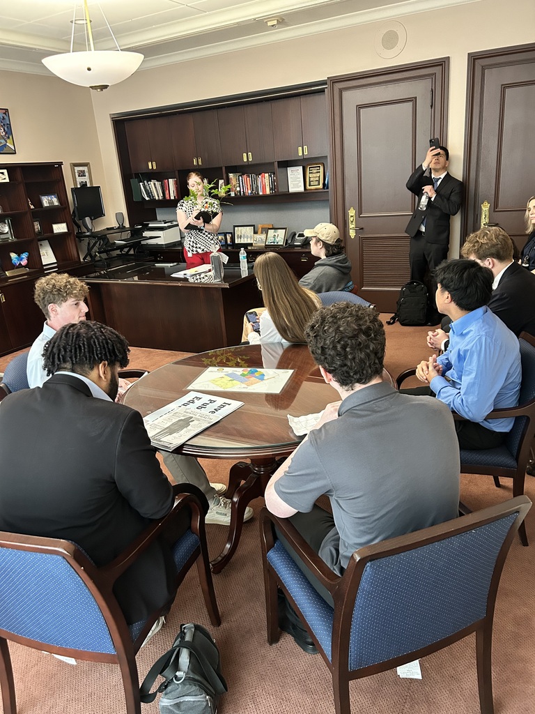 ASHS students sit in a conference room and prepare to meet with our PA State Reps in the Capitol