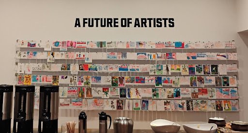 "A Future of Artists" postcards on display at the Philadelphia Museum of Art