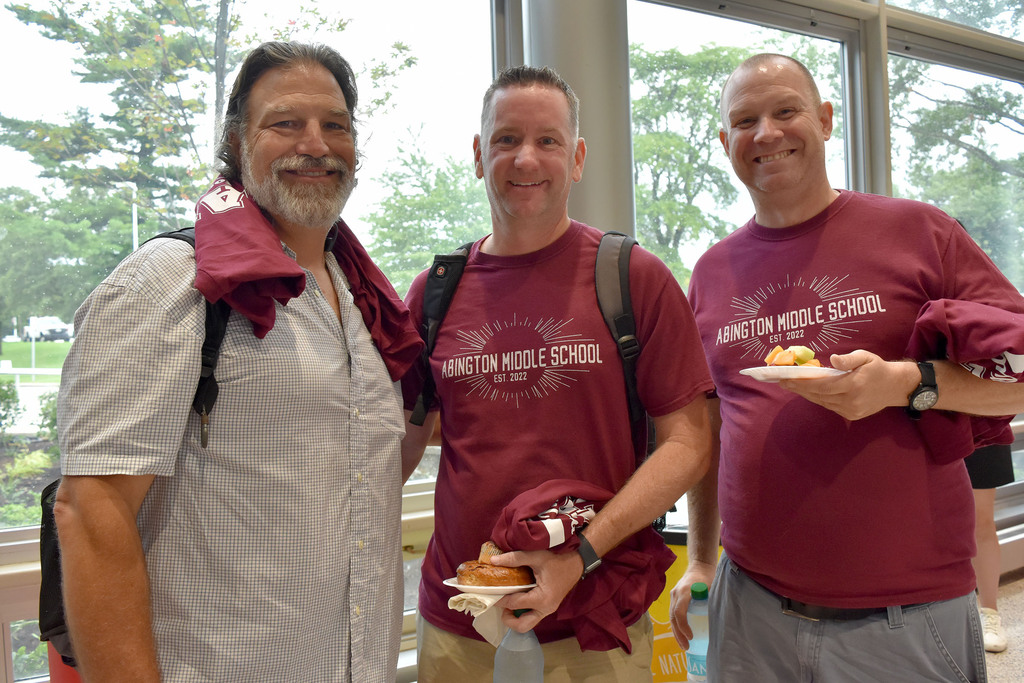 Abington Middle School teachers in the lobby before convocation