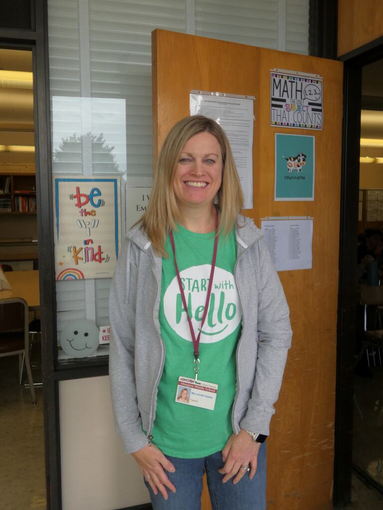 Students and staff at AMS wear green for Start with Hello Week