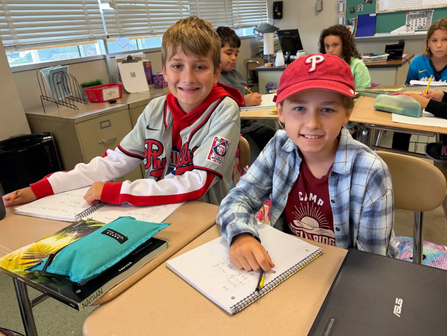 Image of Stingray 6th grade students school spirit event wearing phillies gear. 