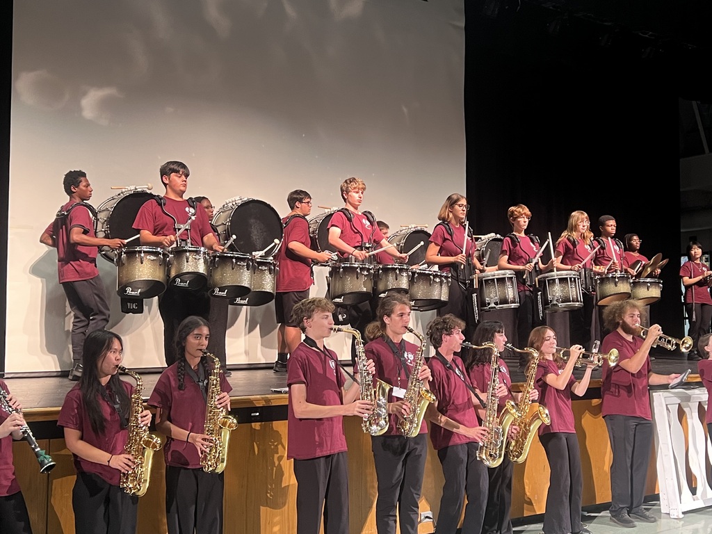 The marching band at the pep rally