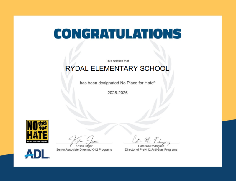 Rydal No Place for Hate certificate