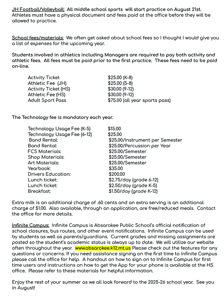 Back to School Info